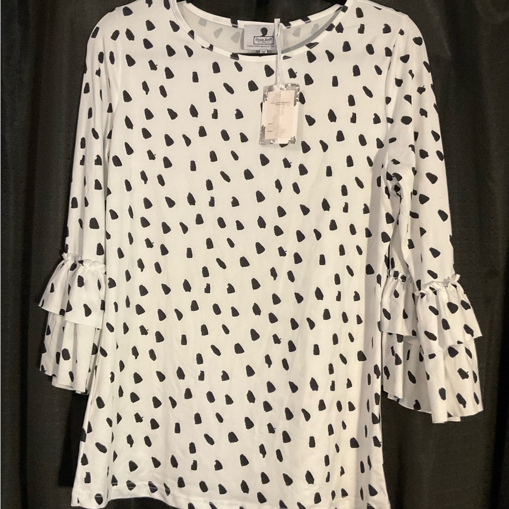 Dainty Jewells White and Black Ruffled Bell Sleeve Blouse